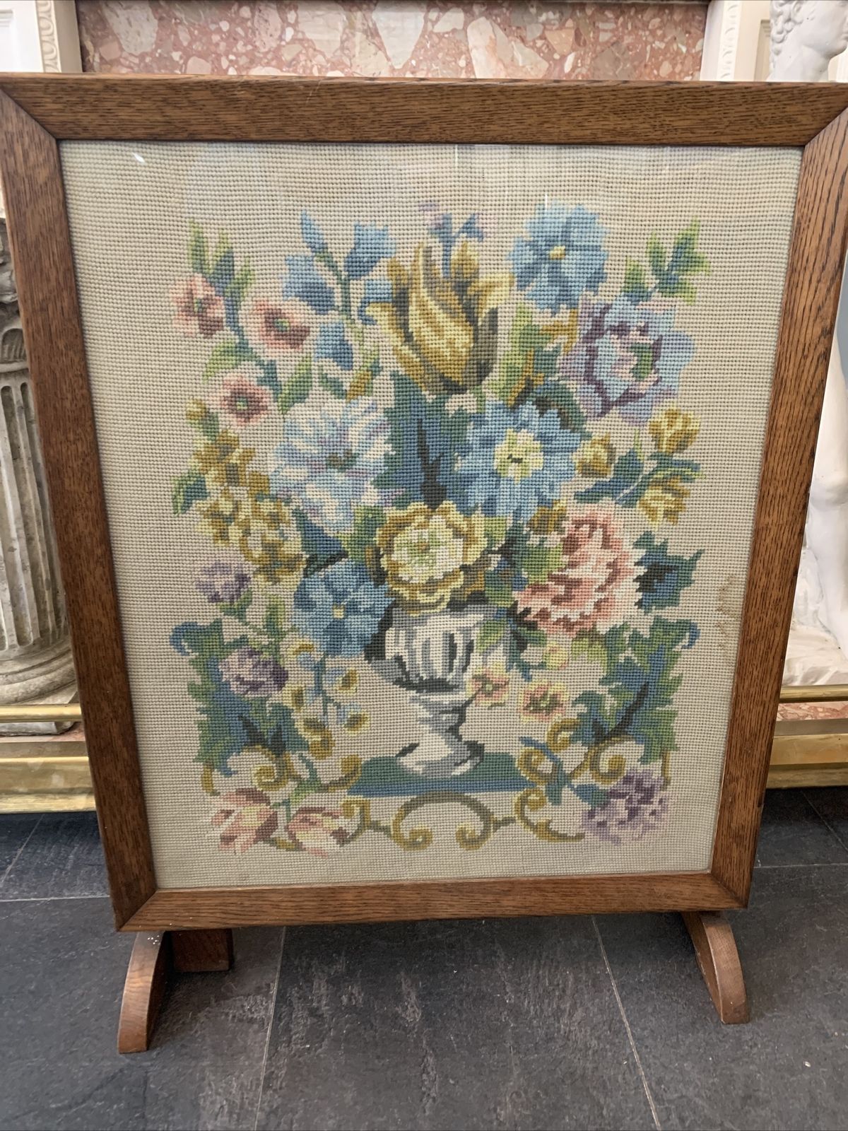 Art Deco Oak Framed Fire Screen  Hand Made Tapestry Panel Turns Into A Table photo furniture