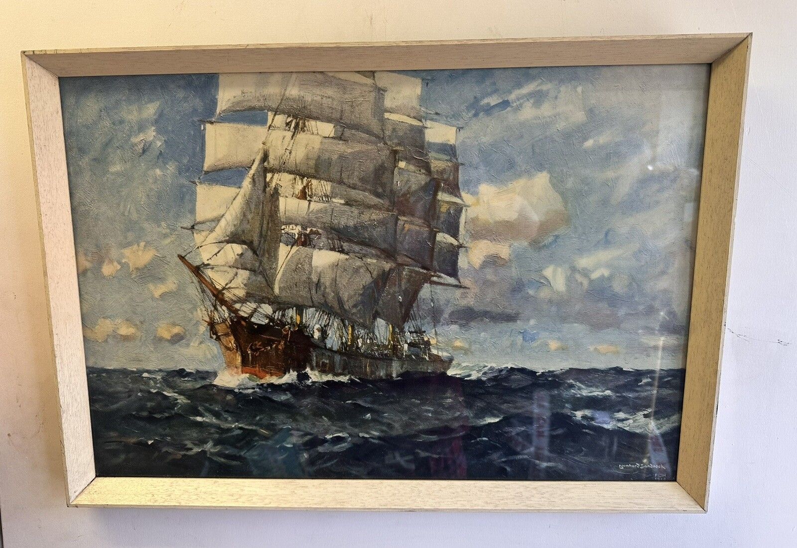 Mid Century Leonard Sandrock Nautical Sailing Framed Print Galleon Ship