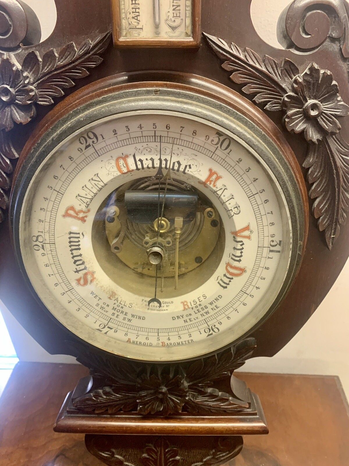 Antique 19th Century Frank J Gould Birmingham Magnificent Carved Barometer  95cm photo Home Decor