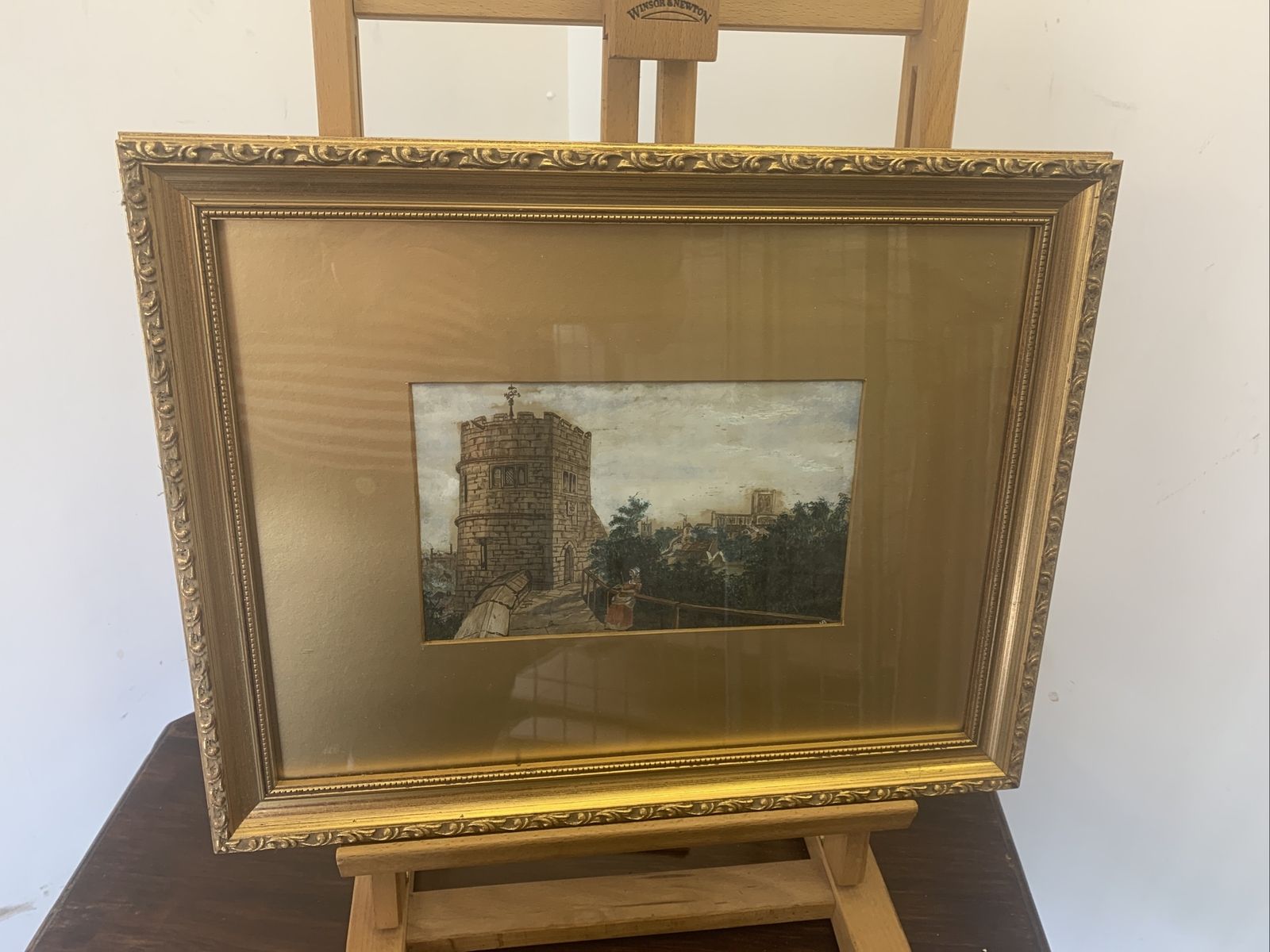 Antique Original Watercolour Painting With Gilt Wooden Frame Landscape Scene ￼