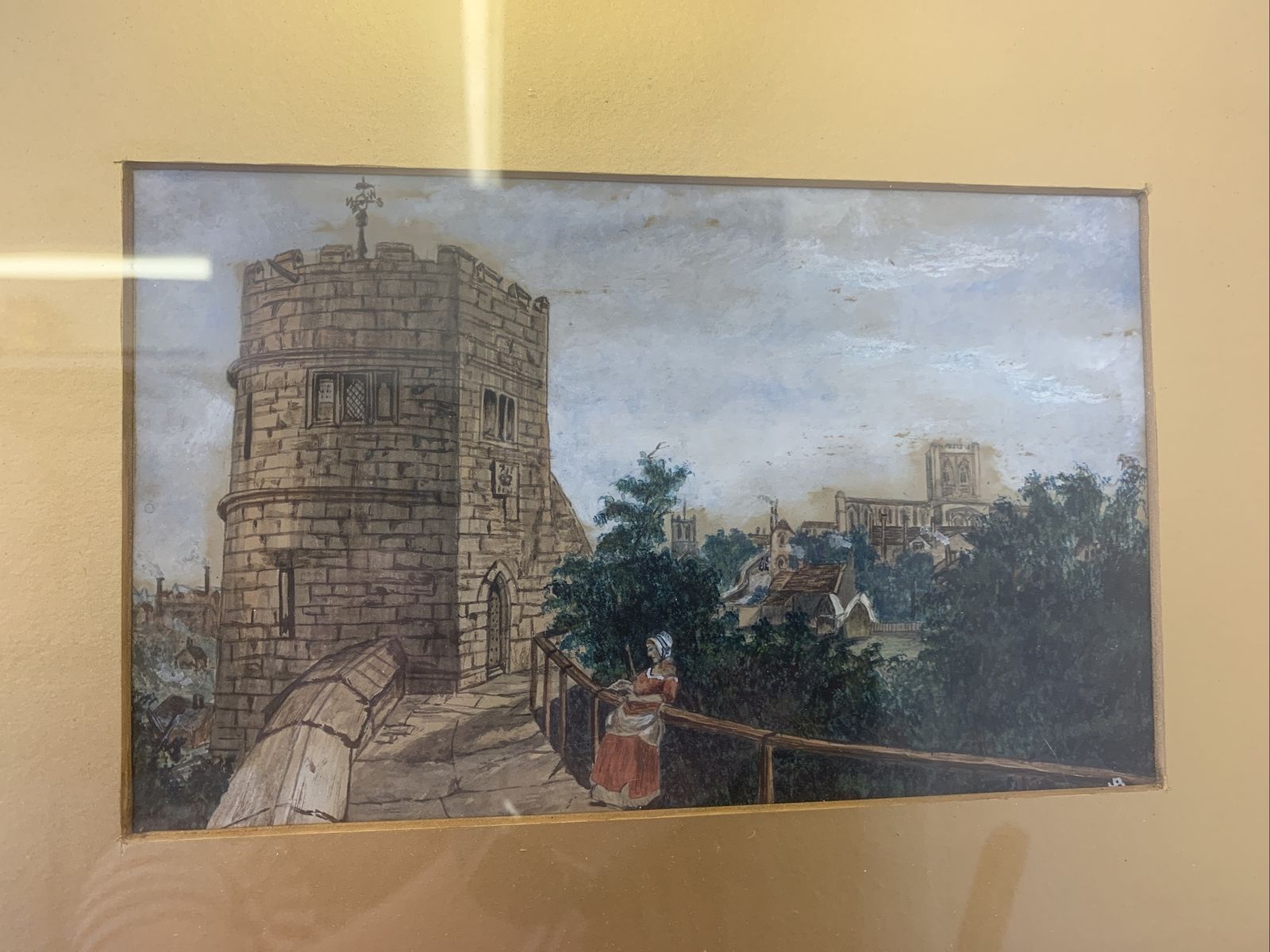 Antique Original Watercolour Painting With Gilt Wooden Frame Landscape Scene ￼ photo furniture
