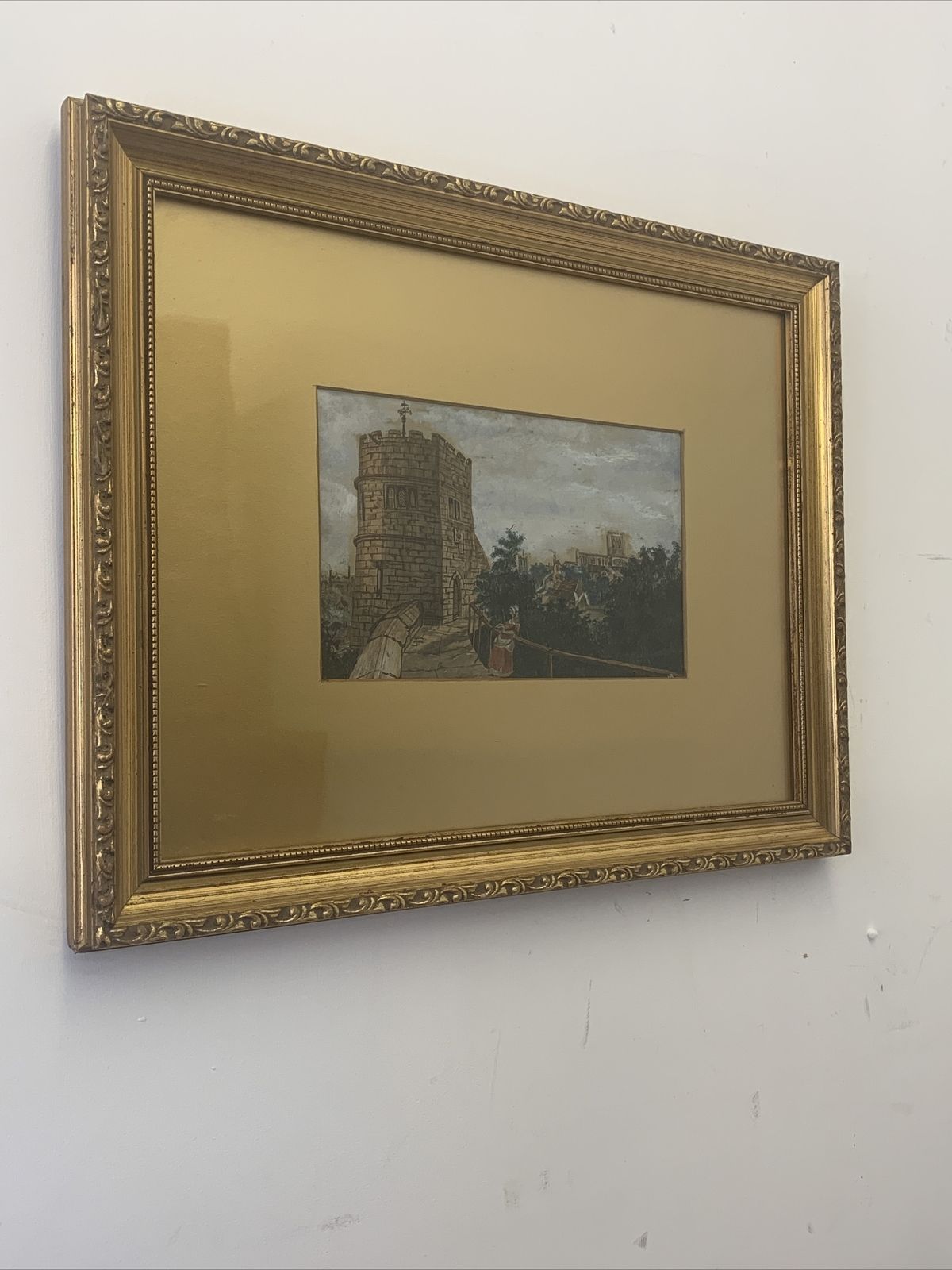 Antique Original Watercolour Painting With Gilt Wooden Frame Landscape Scene ￼ photo 65.0