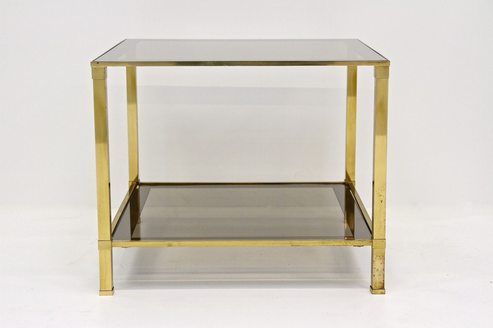Late Mid Century Regency Brass Side Table, Smoked Glass, Italy Ca. 1970 photo vintage