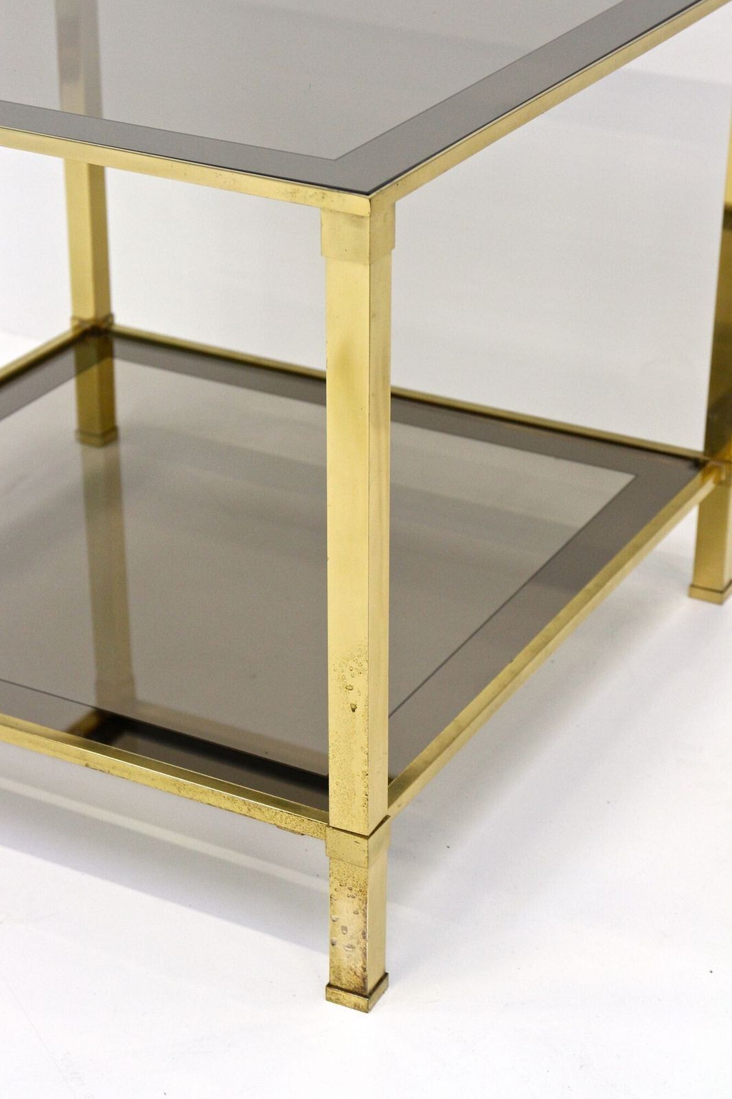photo furniture Late Mid Century Regency Brass Side Table, Smoked Glass, Italy Ca. 1970