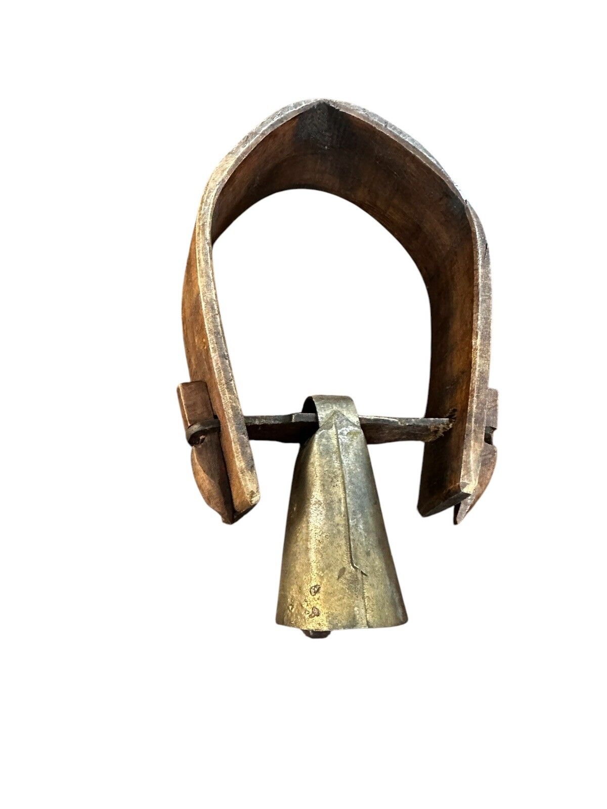Early 20th Century Traditional Wooden Primitive Carved Cowbell Sheep Goat
