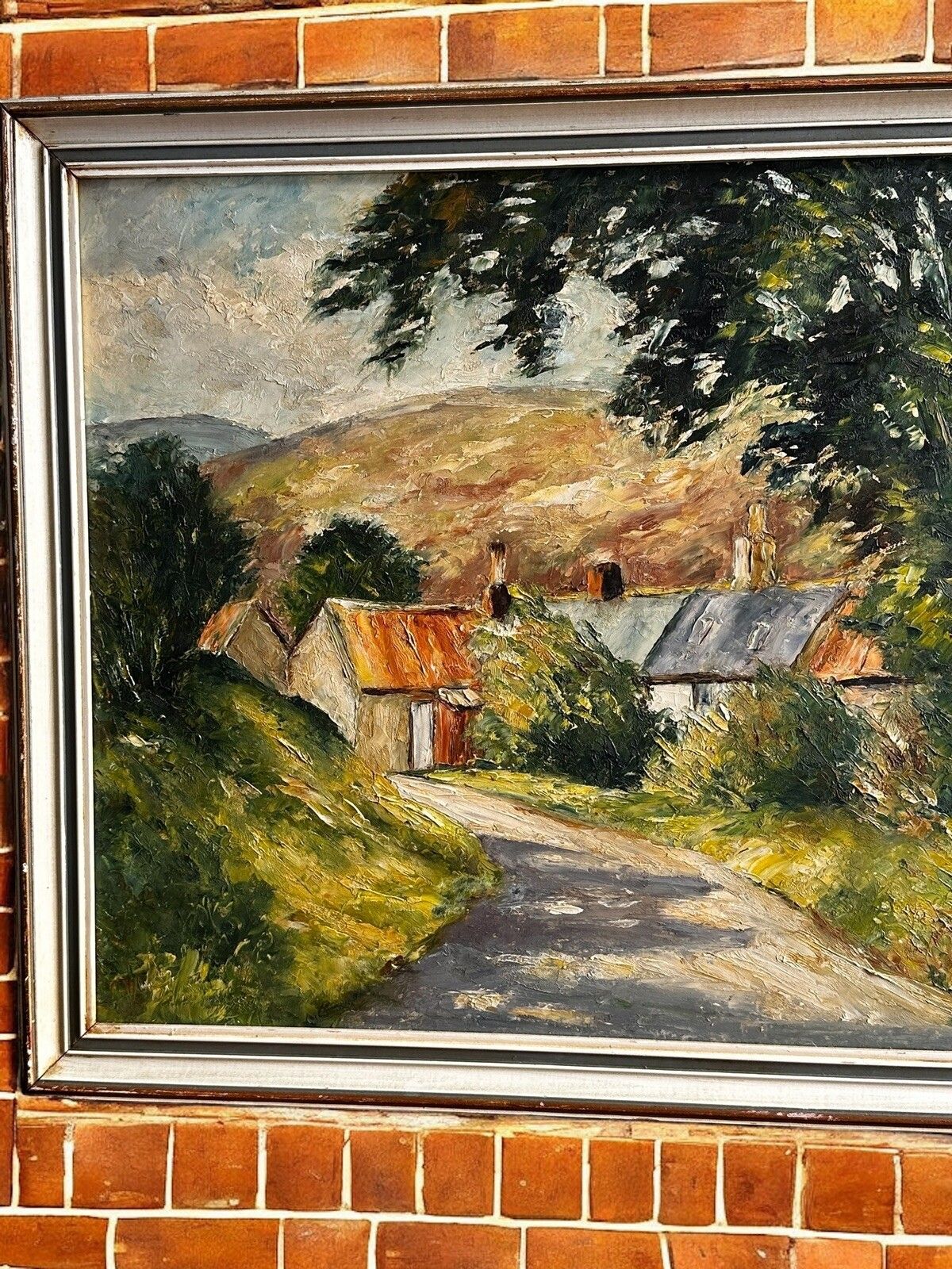 Fine Midcentury Signed Oil Painting Countryside Landscape Scene 22” X 18” photo furniture