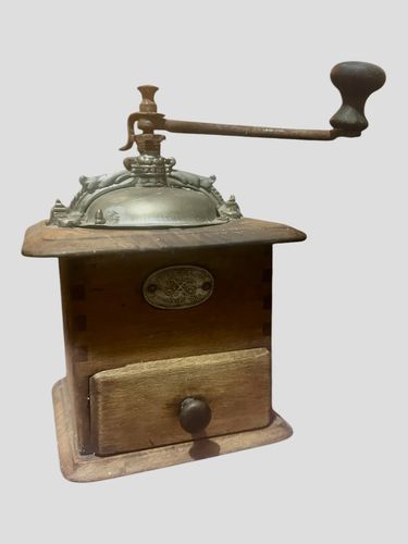 Japy Freres Antique Brass/Wood Hand Crank French Rustic Coffee Grinder/Mill
