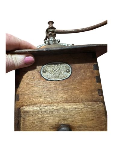 Japy Freres Antique Brass/Wood Hand Crank French Rustic Coffee Grinder/Mill photo for sale