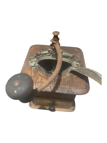 Japy Freres Antique Brass/Wood Hand Crank French Rustic Coffee Grinder/Mill photo vinterior