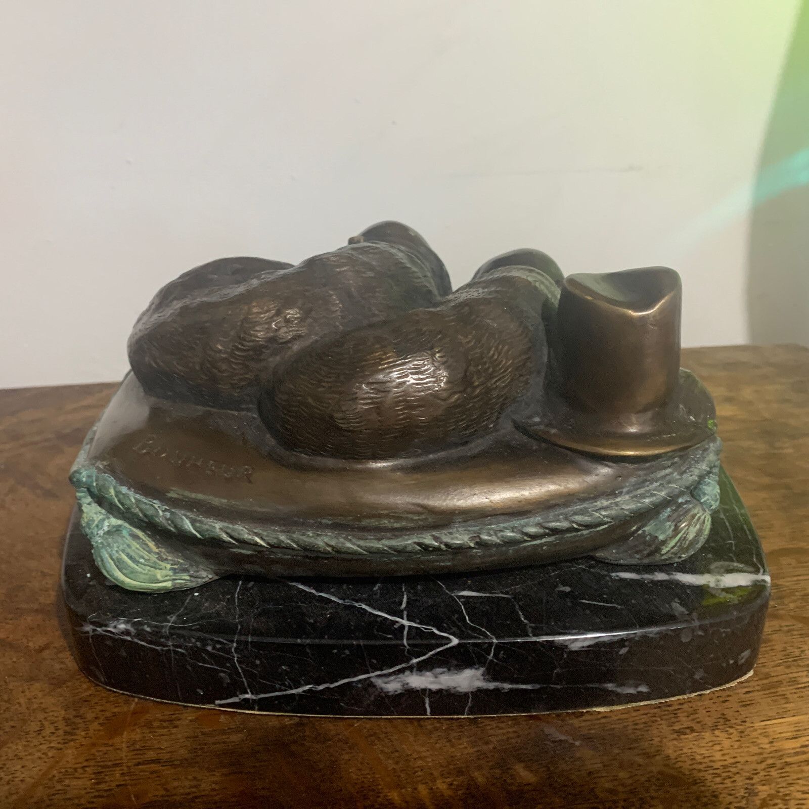 French Art Deco Bronze Signed Bonheur Spaniel Dogs Sleeping In Basket photo 195.0