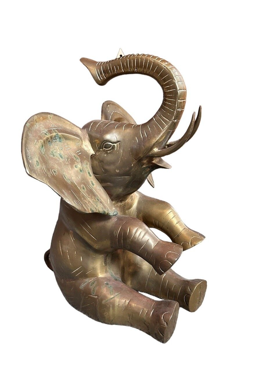 Antique Vintage Anglo Indian Large Heavy Brass Lucky Elephant Figure Sculpture