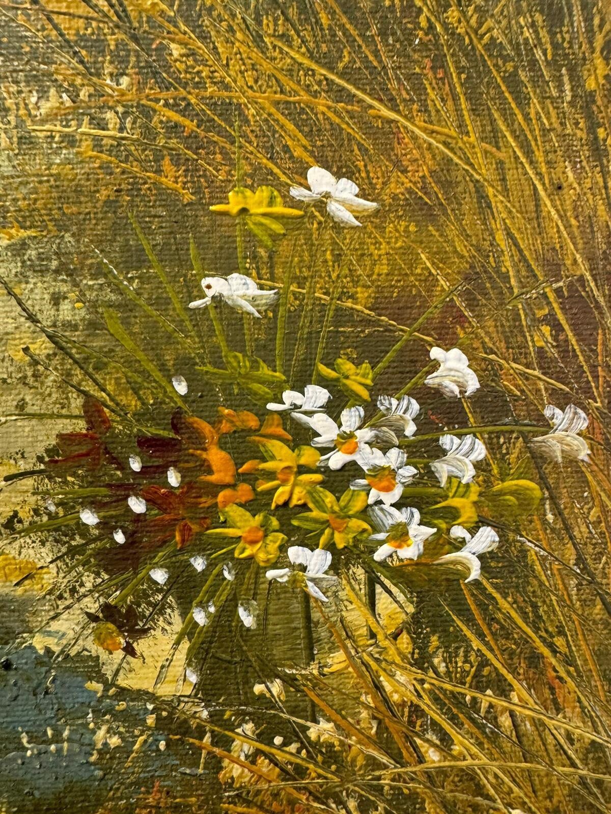 Mid Century Signed Landscape Botanical Oil Painting Beautiful 11.5” By 9.5” photo furniture