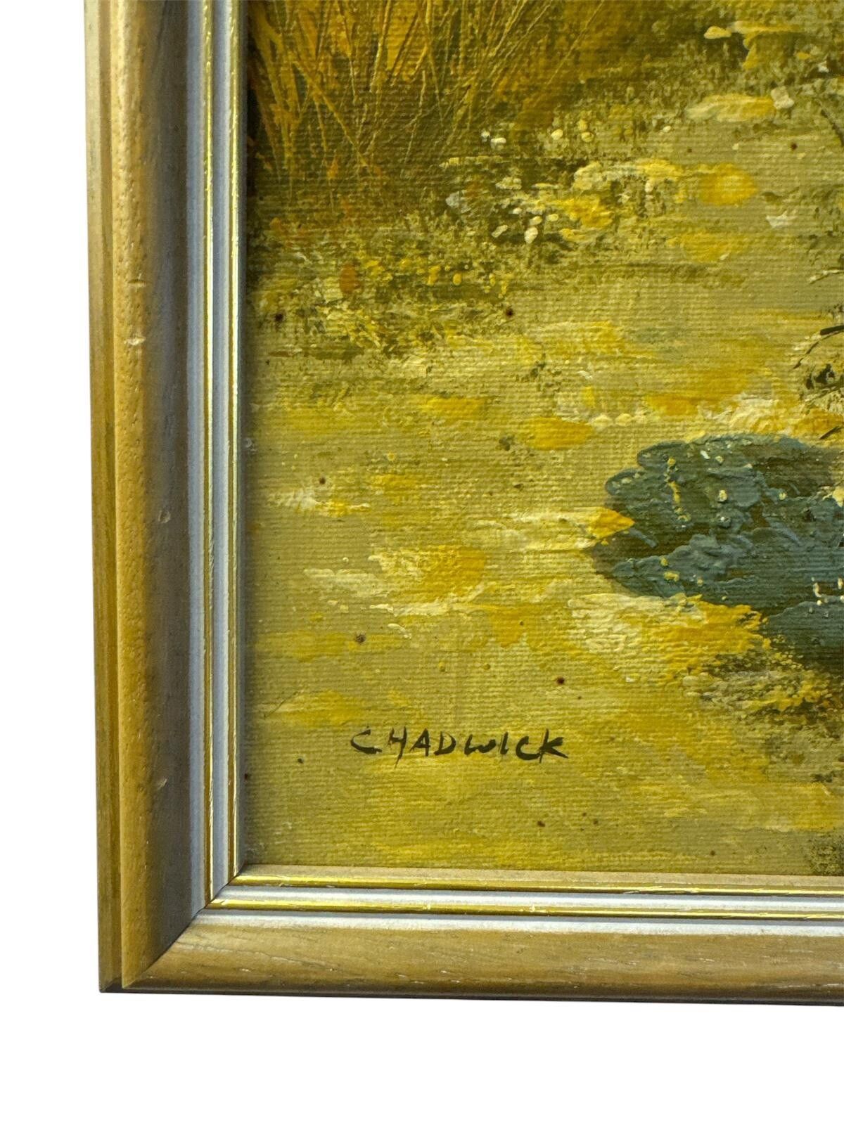 Mid Century Signed Landscape Botanical Oil Painting Beautiful 11.5” By 9.5” photo for sale