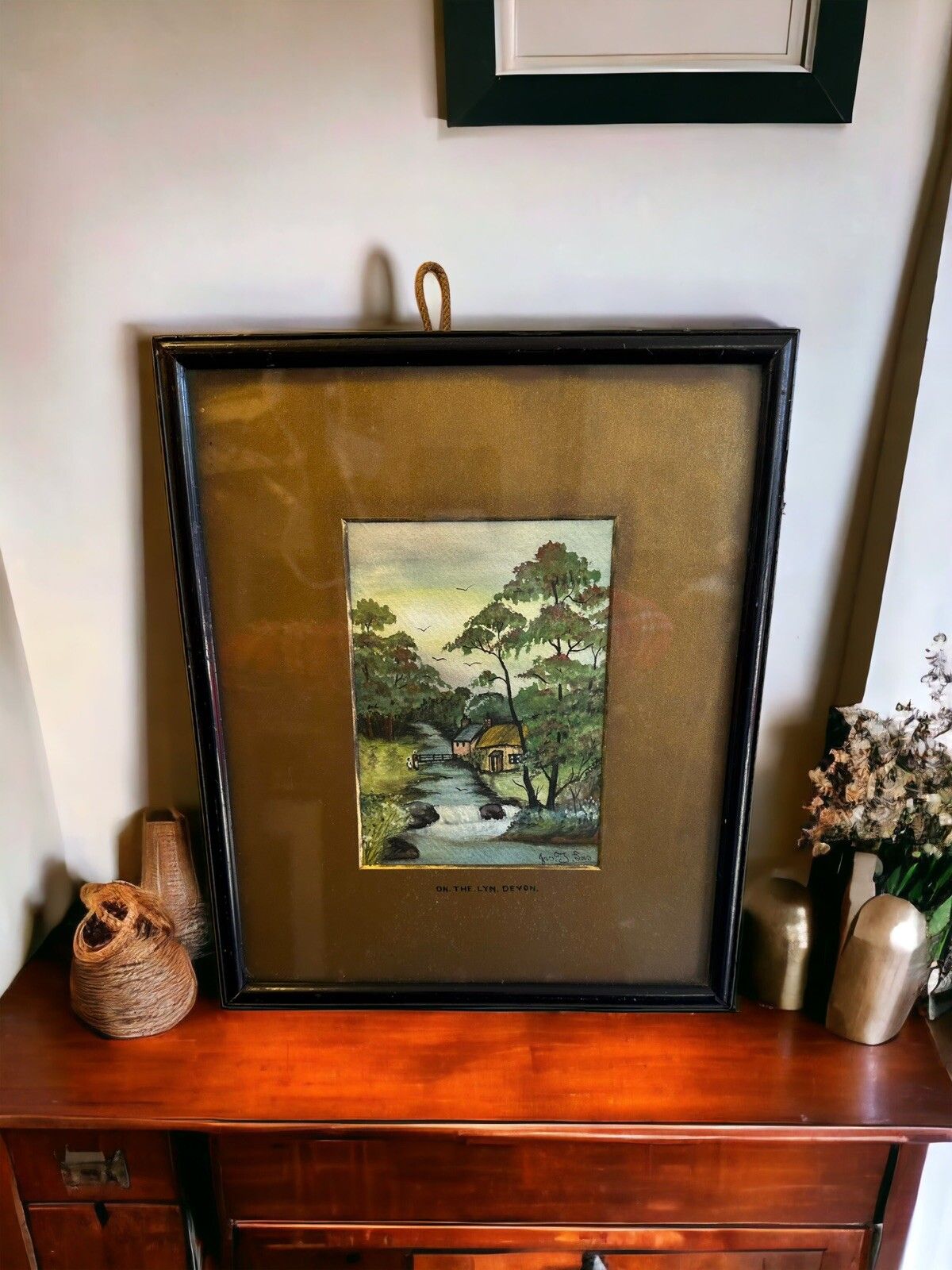 19th Century Signed Watercolour Painting On The Lyn Devon Landscape River