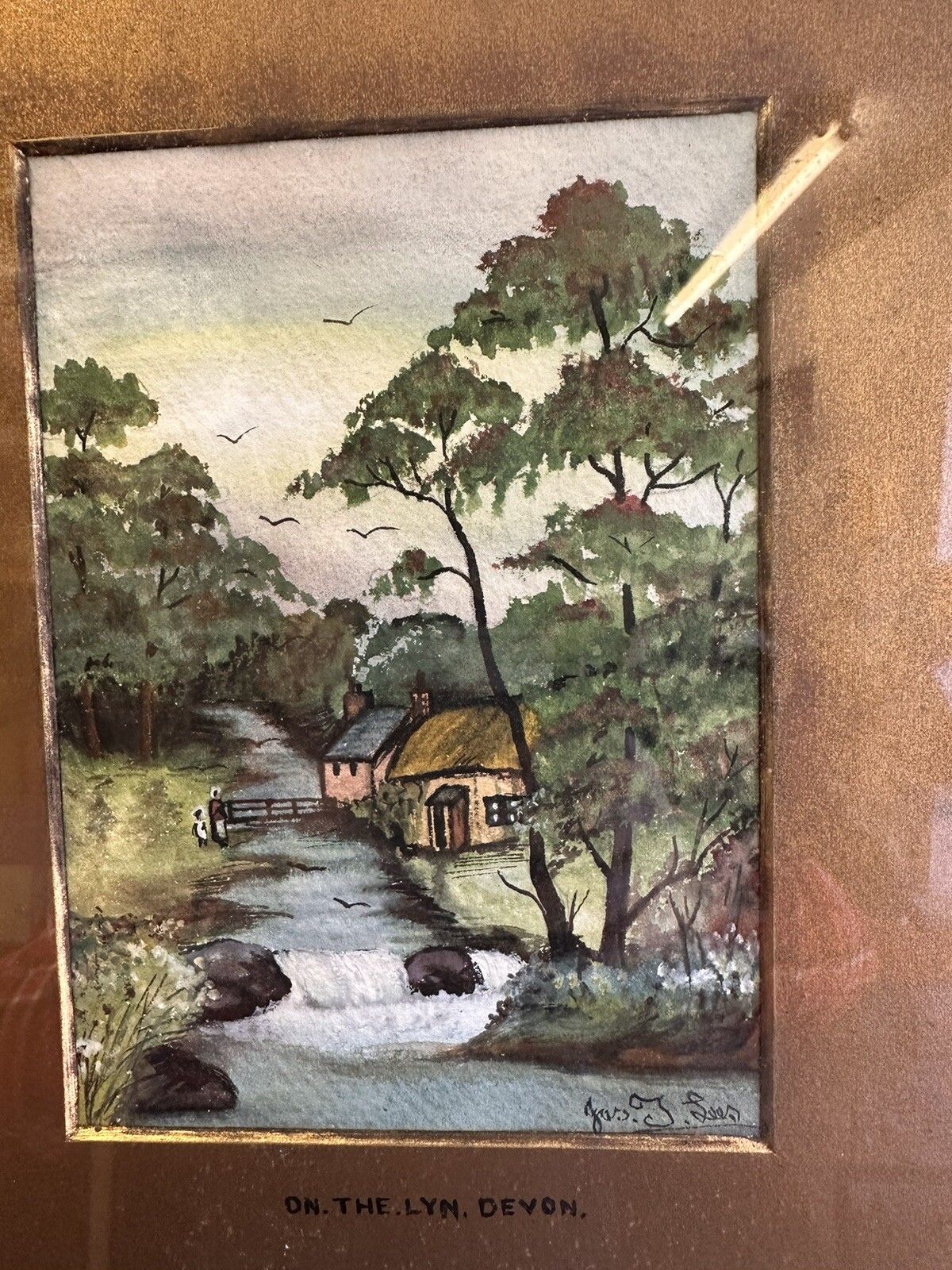 19th Century Signed Watercolour Painting On The Lyn Devon Landscape River photo Art