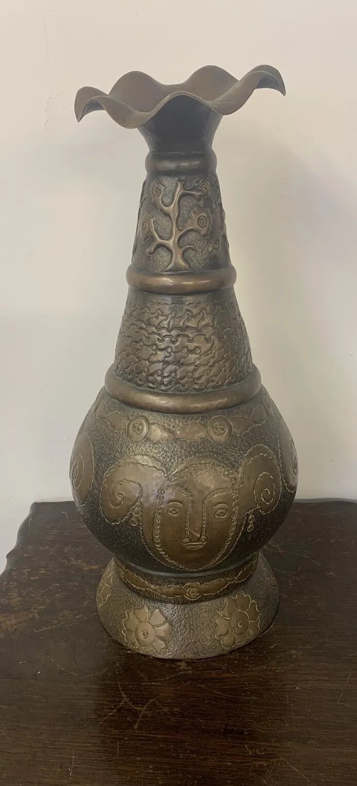 Antique Large Copper Oriental  Chinese? Tribal Ewer Pitcher Jug Heavy 3720 G photo buy