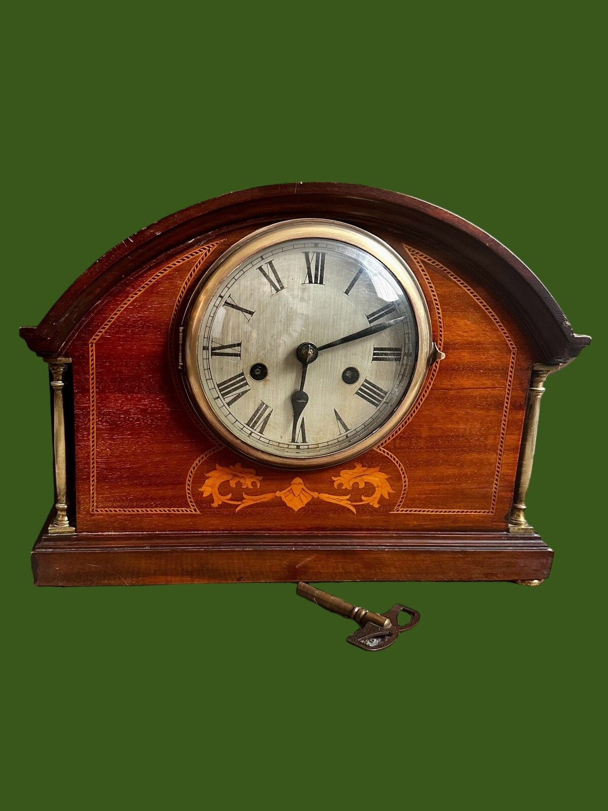 Beautiful Edwardian Mahogany Inlaid Striking Mantle Clock Large Mantle Clock photo for sale