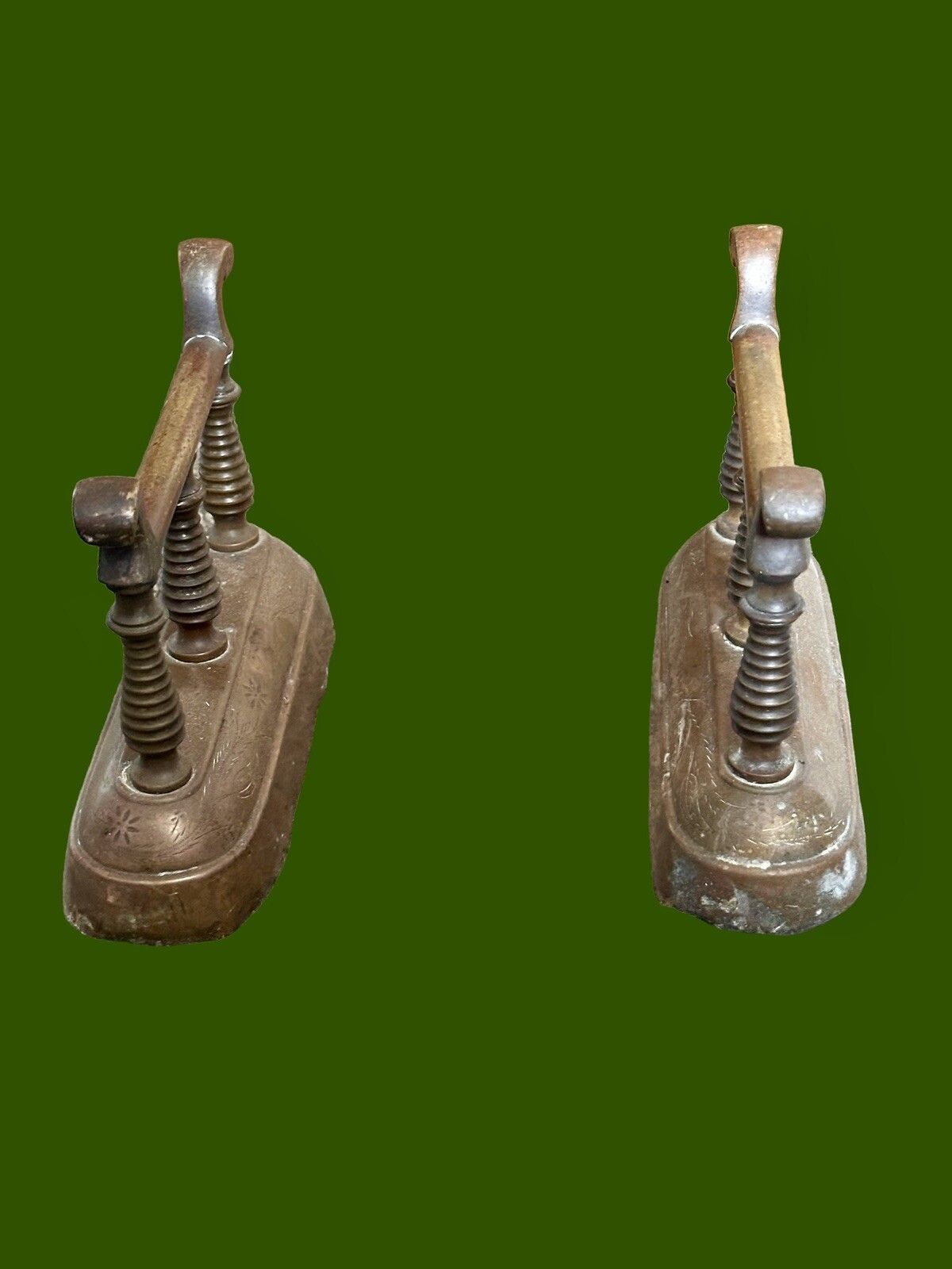 Antique Solid Brass Fire Dogs  Andirons Tool Rests Set Of 2 Period Home photo for sale