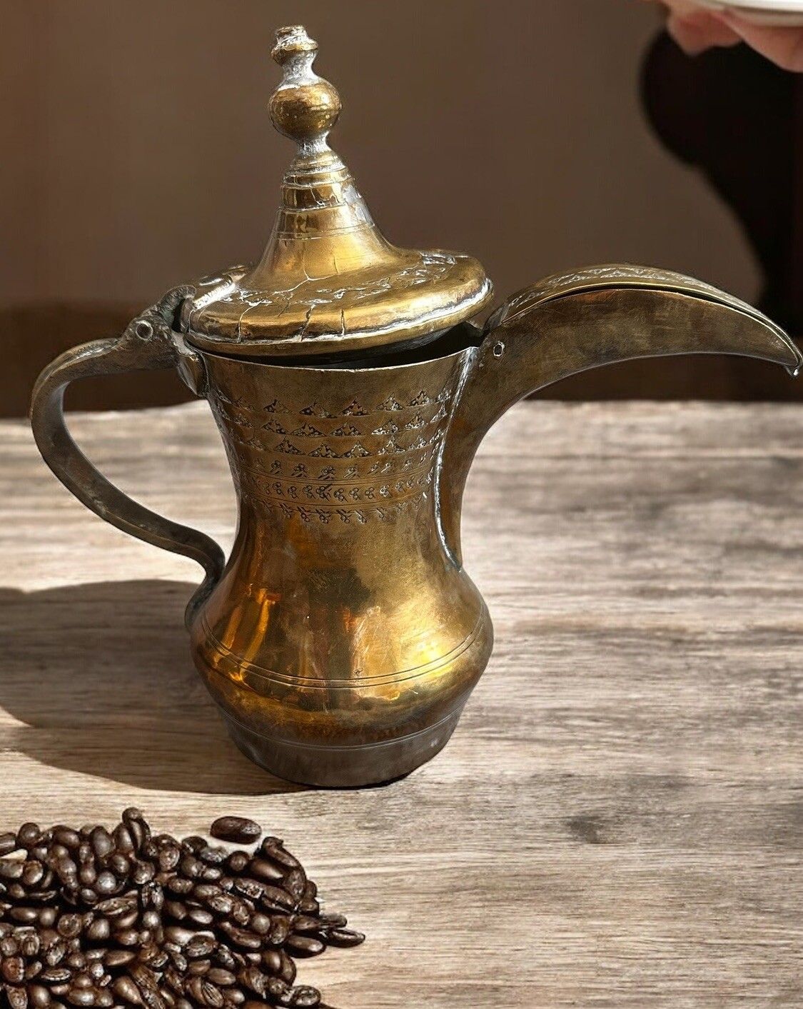 19th Century Antique Middle Eastern Dallah Arabic Brass Coffee Pot photo furniture