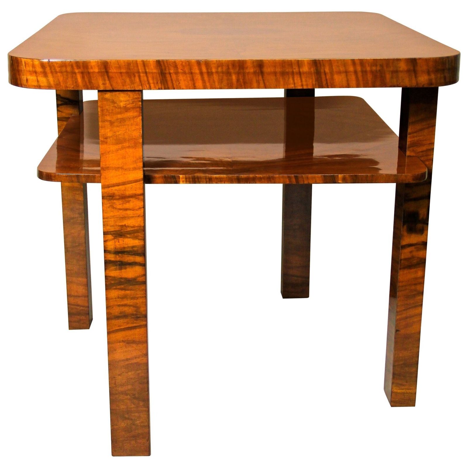 Art Deco Nut Wood Side Table Shellac   Polished, At Circa 1920 photo furniture