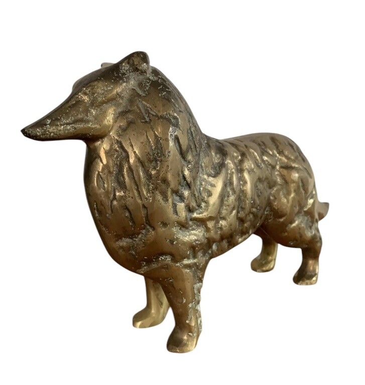 Antique Heavy Two Tone Bronze Brass Figure Of A Collie Dog ￼ 4416 Grams