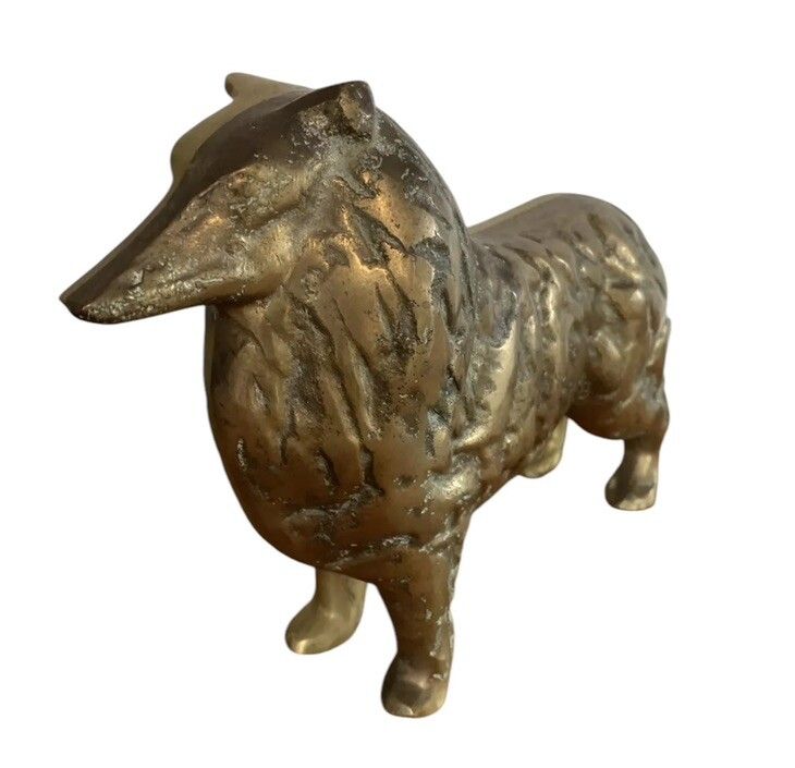 Antique Heavy Two Tone Bronze Brass Figure Of A Collie Dog ￼ 4416 Grams photo furniture