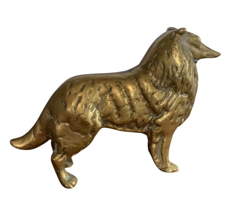 Antique Heavy Two Tone Bronze Brass Figure Of A Collie Dog ￼ 4416 Grams photo Art