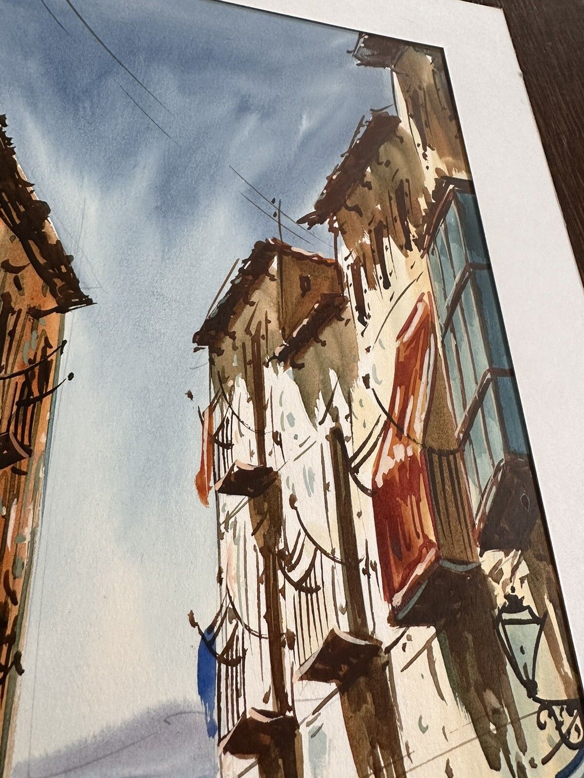 Original Signed Watercolour By Jorge Aguilar Barcelona Street Scene photo 120.0