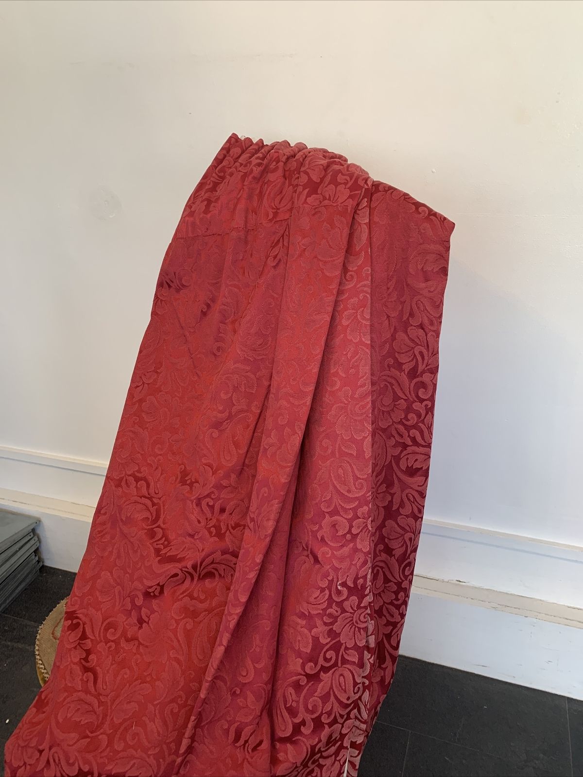 Vintage Curtains Red Top Quality Lined   Brocade Floral Design 192cm Each Wide