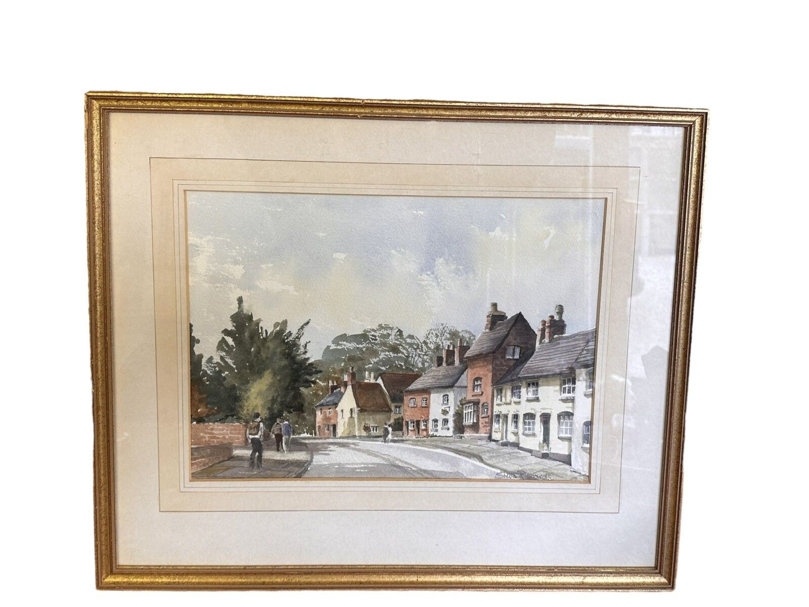 Sheila Richards Signed Contemporary Watercolour Street Architectural Scene photo furniture