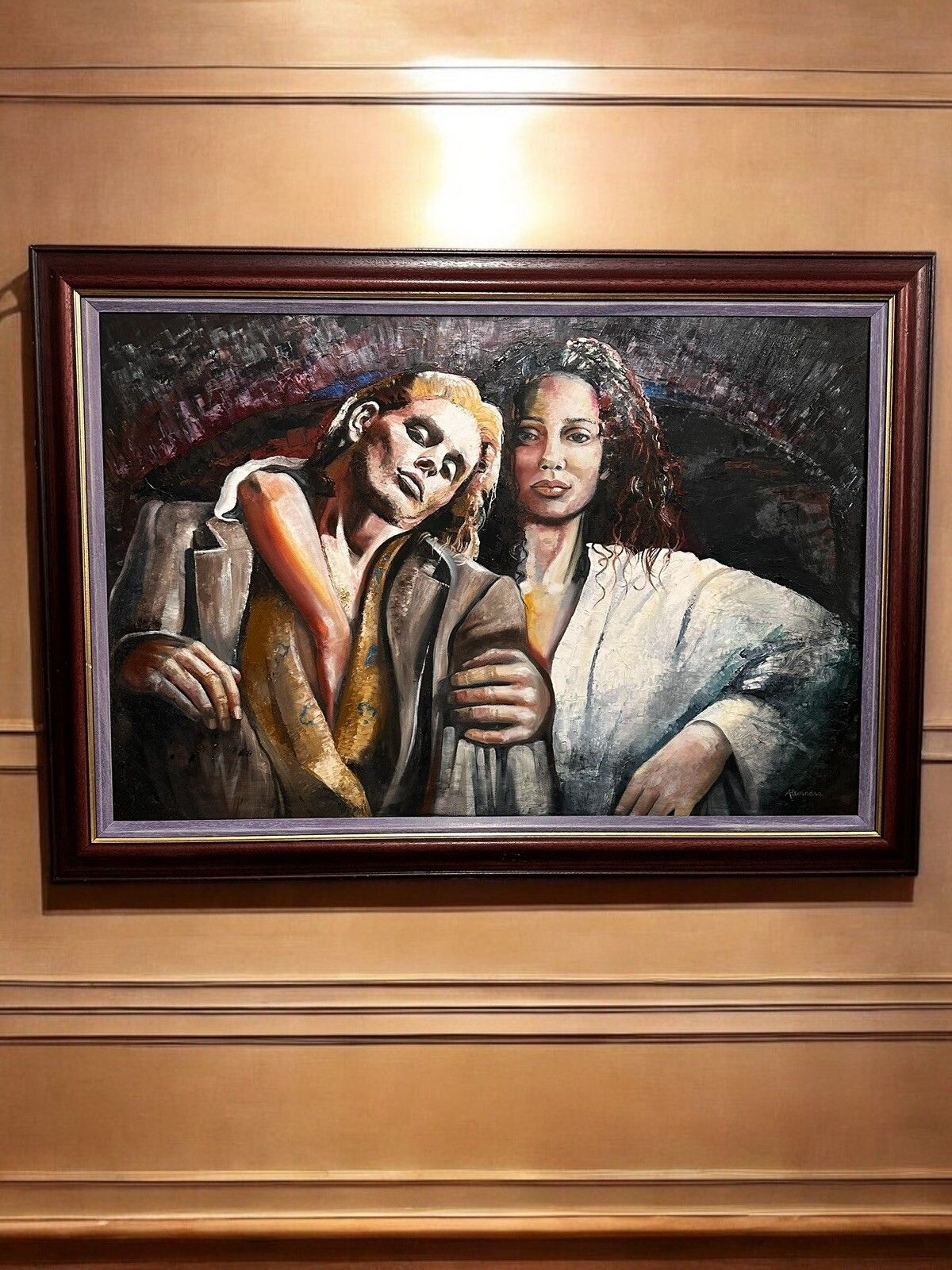 Original Oil Painting On Canvas “The Lovers” Lgbtq Interest Signed 74cm By 41cm