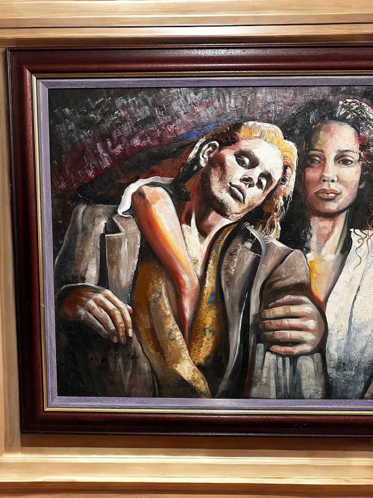 Original Oil Painting On Canvas “The Lovers” Lgbtq Interest Signed 74cm By 41cm photo furniture