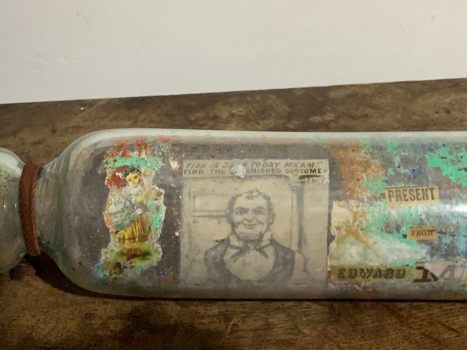 Victoria Hand Painted  Glass Rolling Pin. 39cm Advertising Edward Mann photo Home Decor