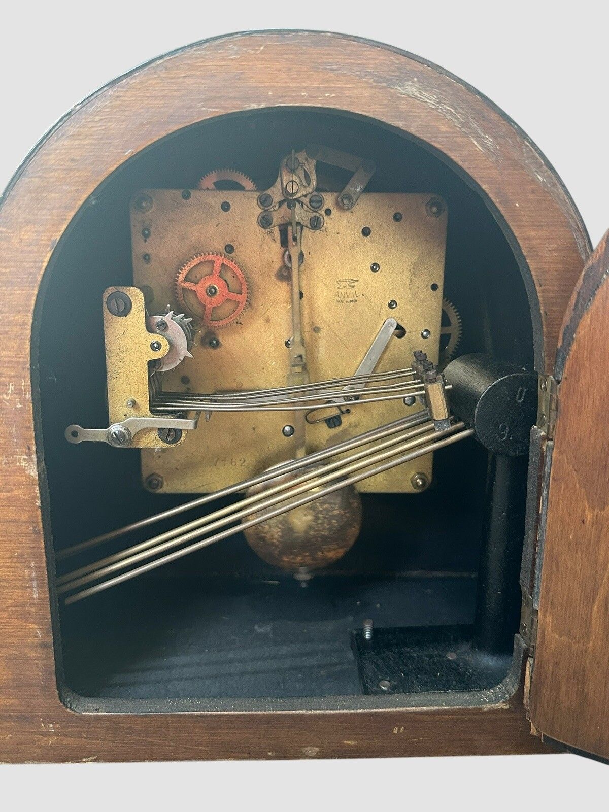 Imposing Ebonised C1930’s “Anvil” Westminster Chiming Clock Working photo vintage