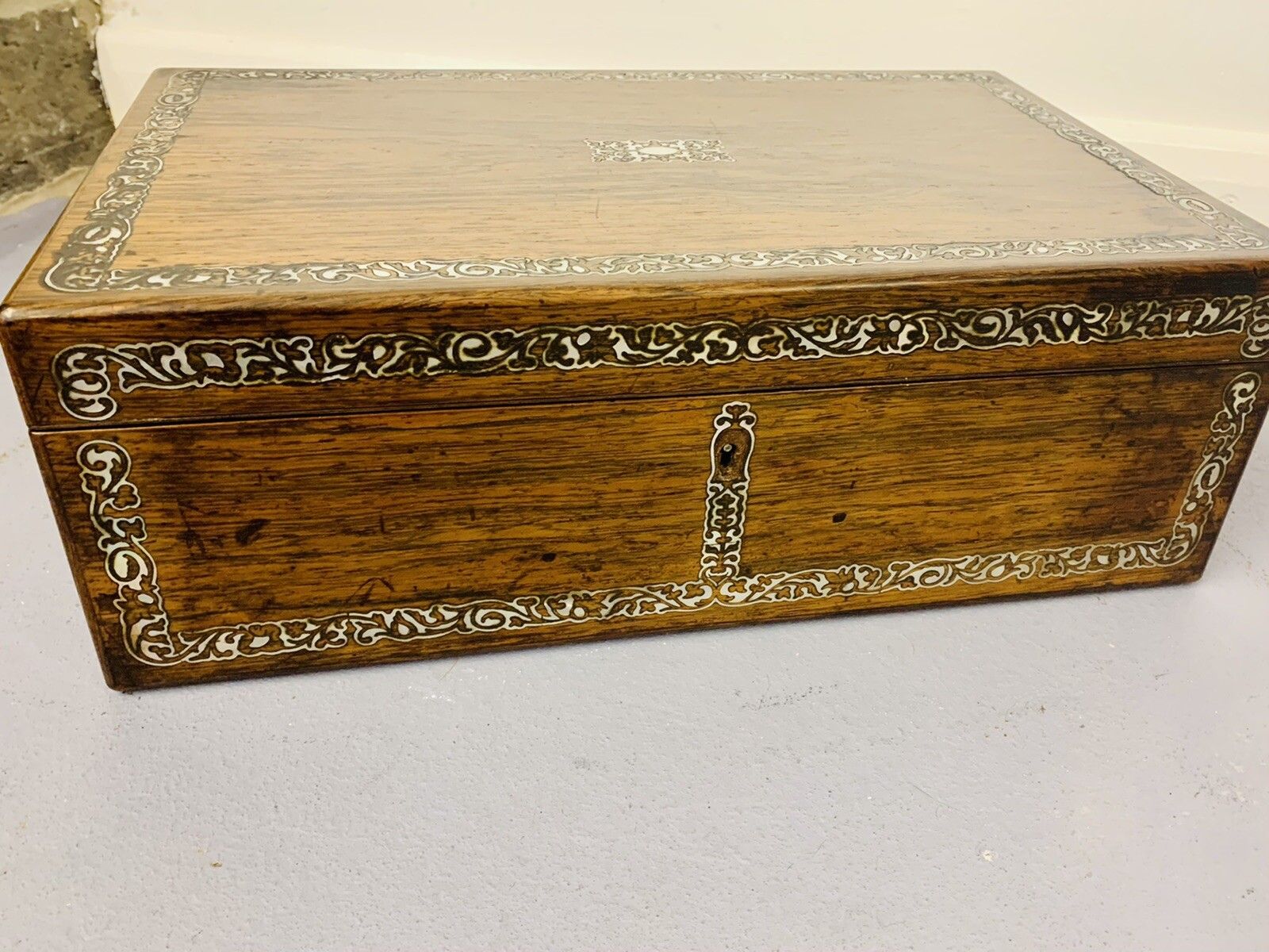 Great English Victorian 1880 Antique Portable Travel/Lap Desk, Mop Inlay photo furniture