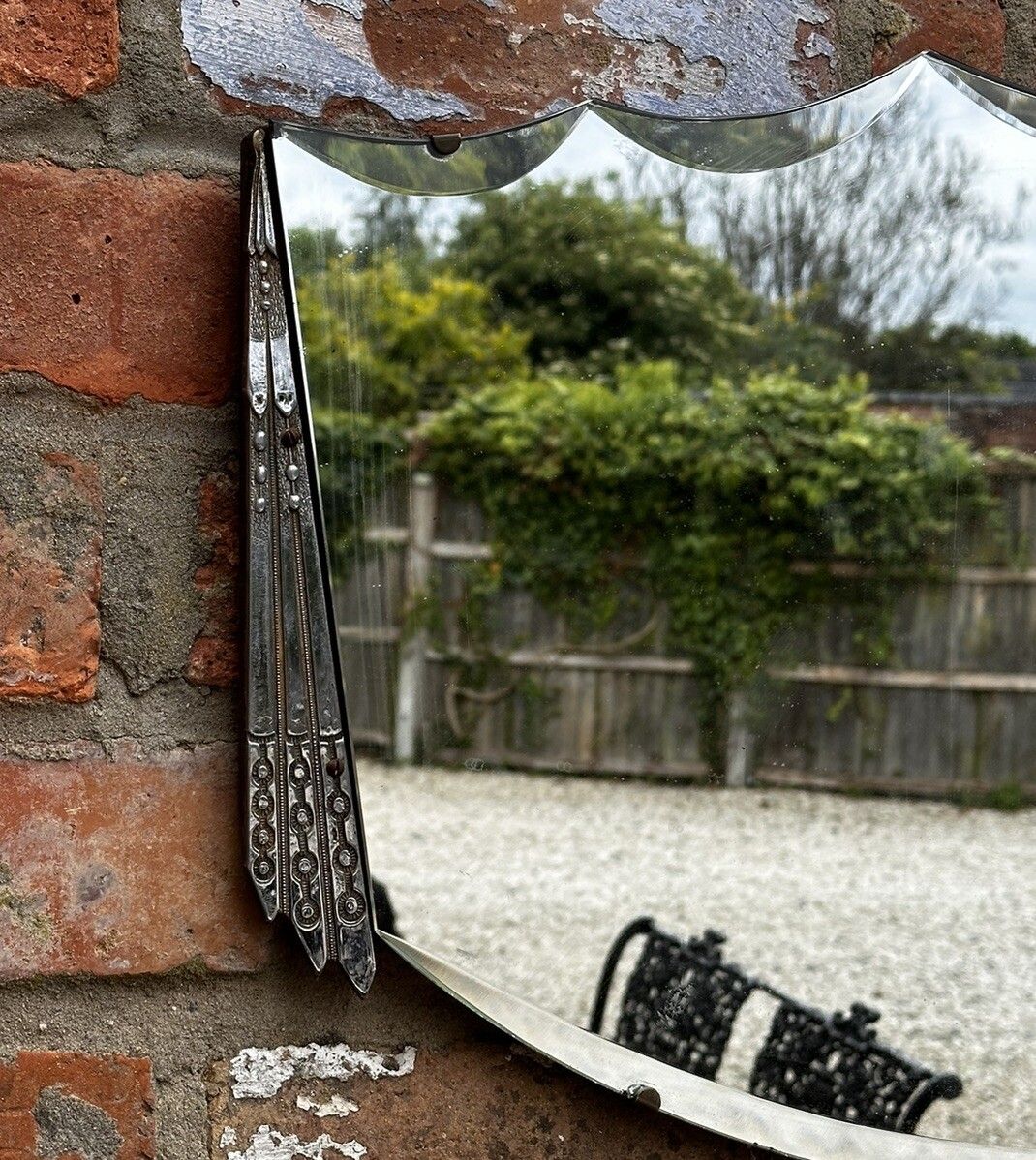 Antique Art Metal Metal Frame Bevelled Mirror 68cm By 40cm photo Home Decor
