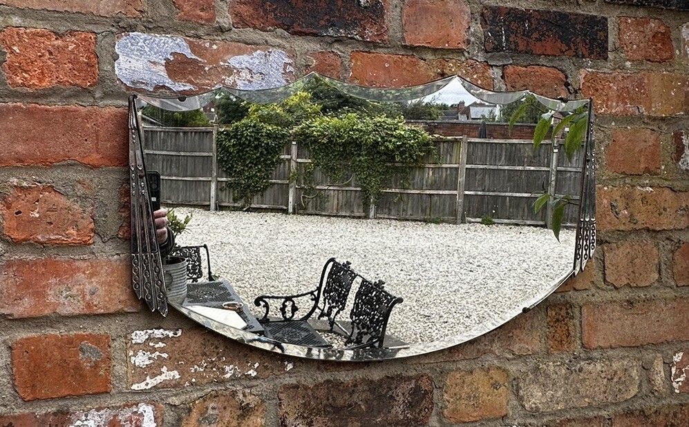 Antique Art Metal Metal Frame Bevelled Mirror 68cm By 40cm photo vinterior
