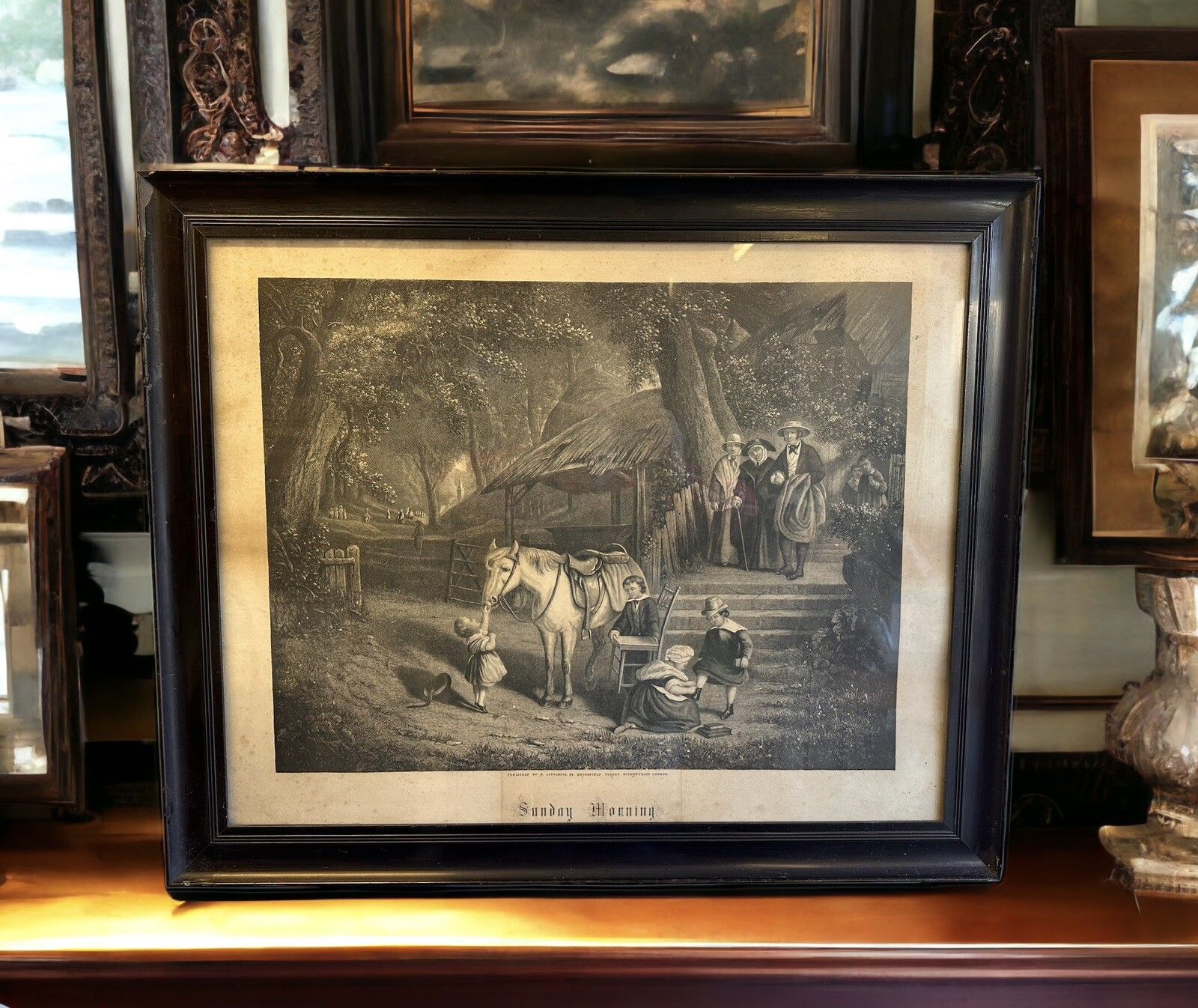 19th Century Engraving By S Lipschitz Bishopgate London “Sunday Morning” 72x60cm