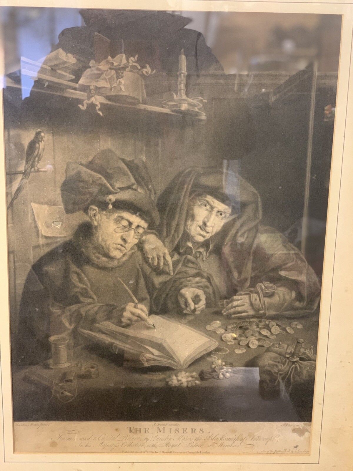 Antique 1770 Engraving J. Boydell The Misers. photo furniture