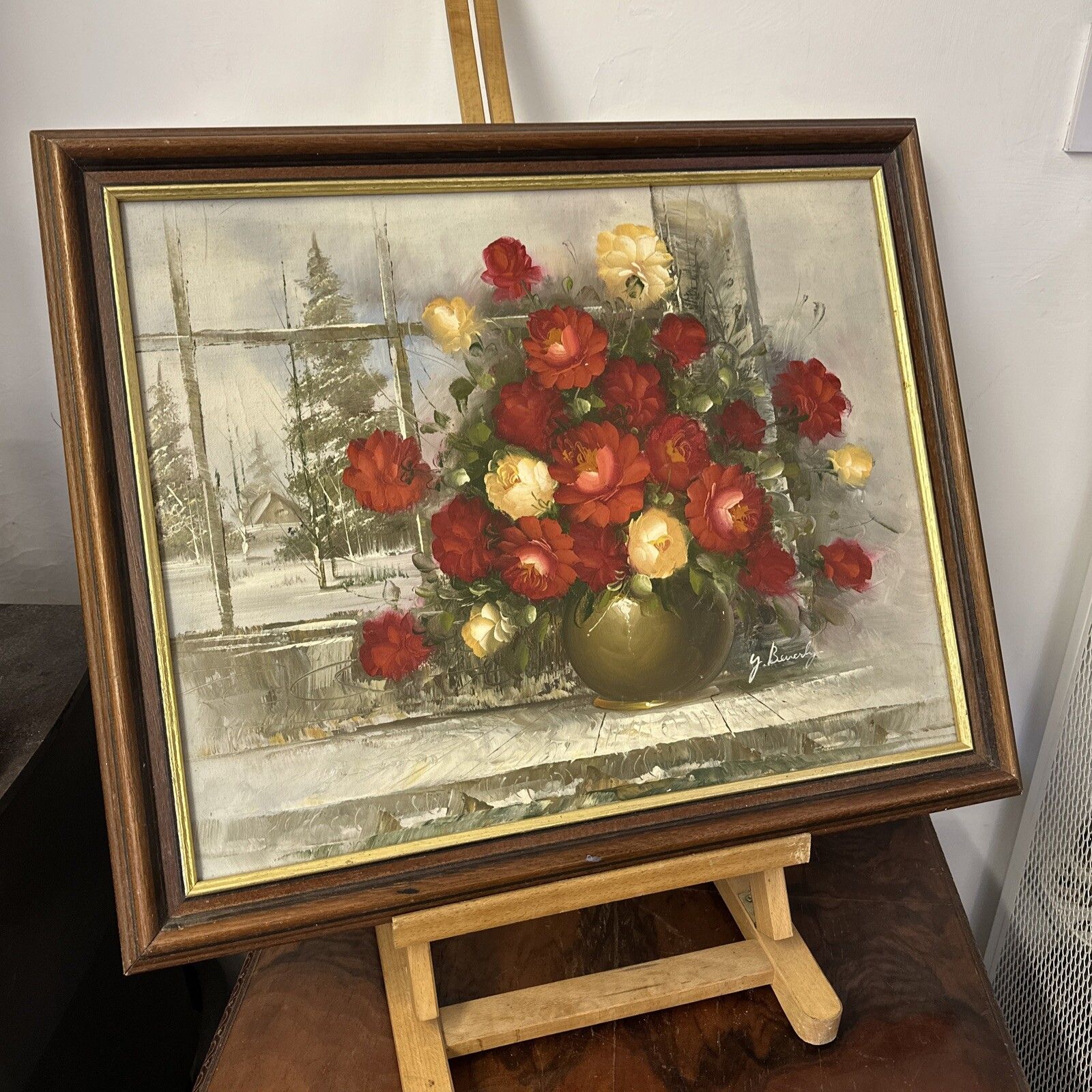 Vintage Framed Signed Oil On Canvas Still Life Botanical Gorgeous photo furniture