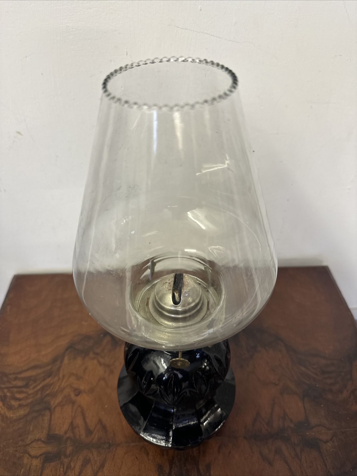 Vintage Antique Black Glass Oil Lamp Fabulous Condition Made In Hong Kong photo Lighting