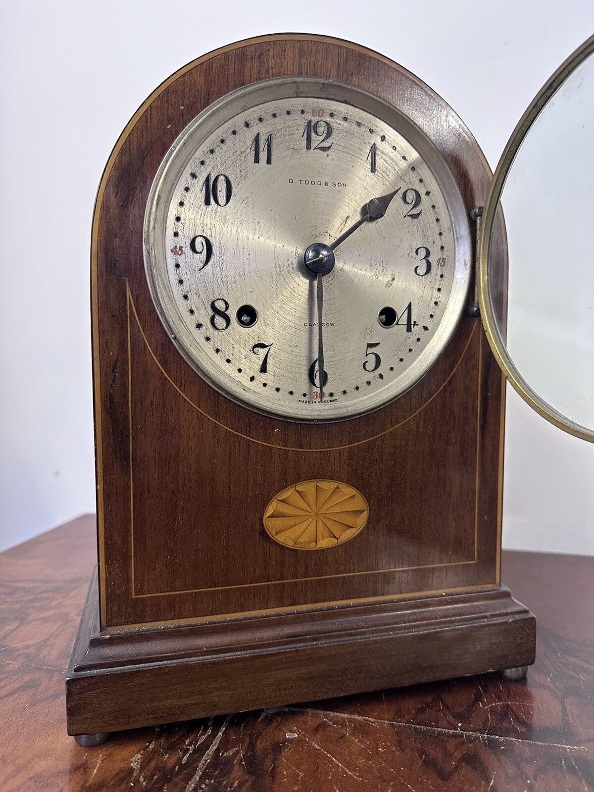 Antique Edwardian Inlaid Glasgow Maker Mantel Clock  Todd & Son photo Home Decor