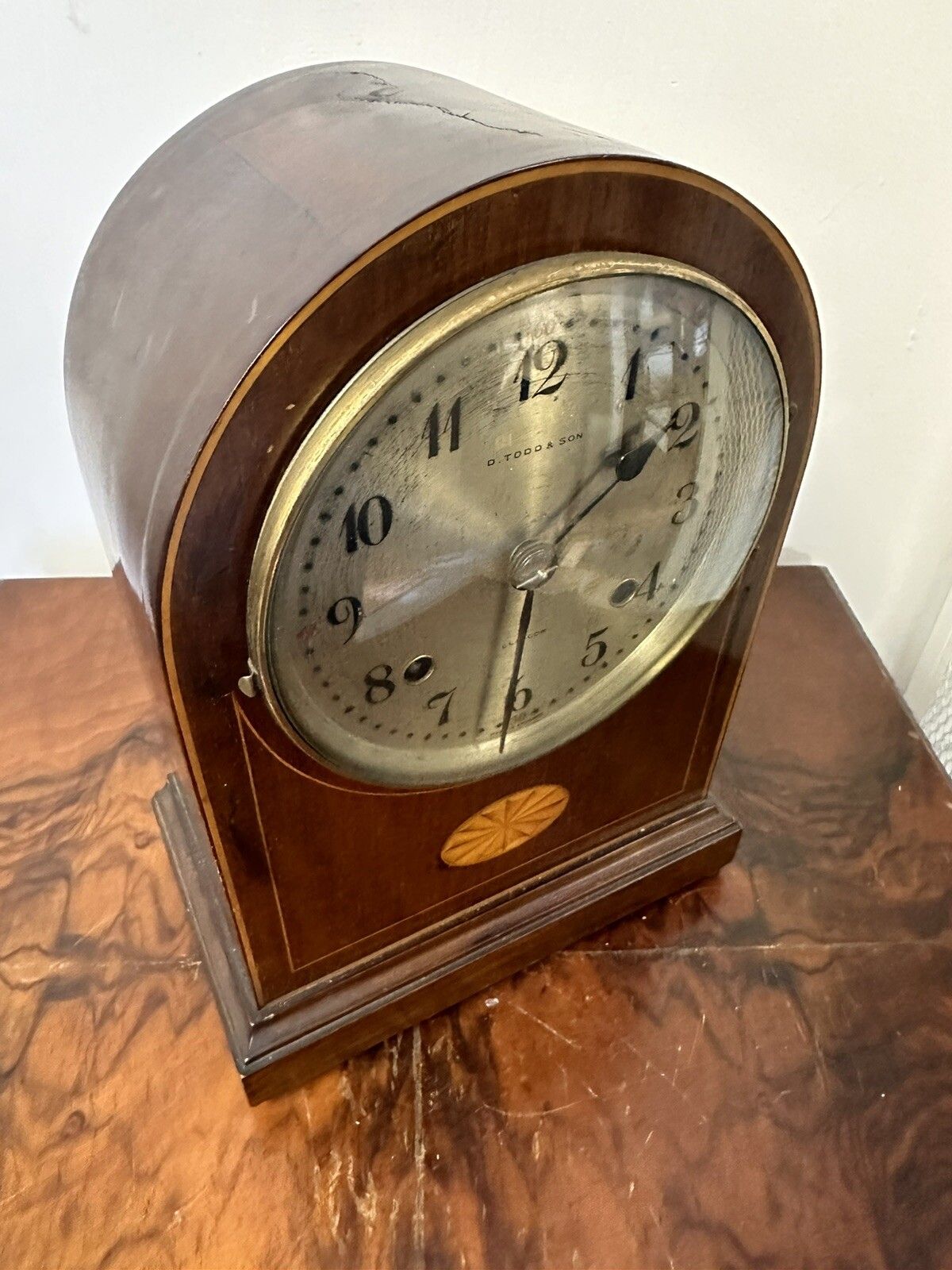 photo vinterior Antique Edwardian Inlaid Glasgow Maker Mantel Clock  Todd & Son