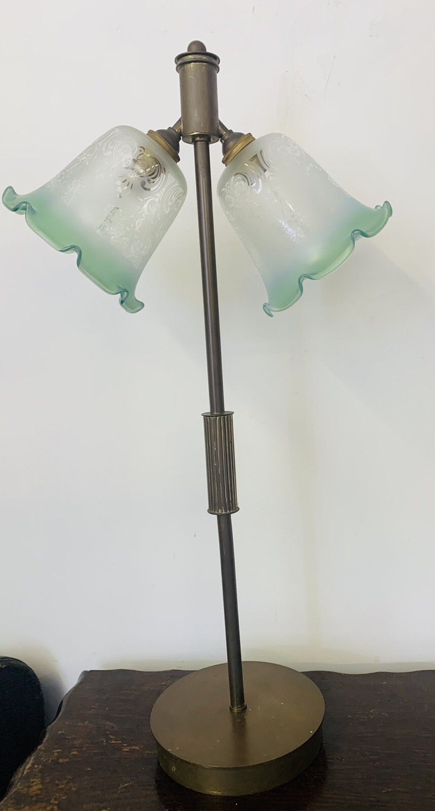 Stunning Antique Art Deco Twin Large Shade Desk Table Lamp￼ By Farrelite photo buy