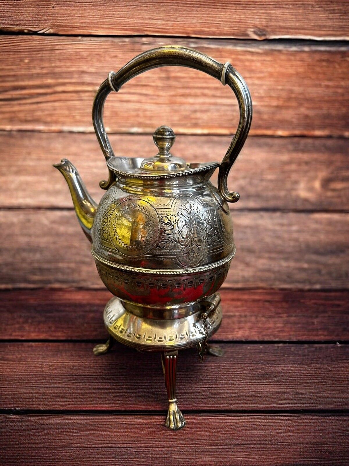 Victorian Spirit Tea Kettle On Stand, Circa 1880 Lion Feet  Highly Decorative photo furniture