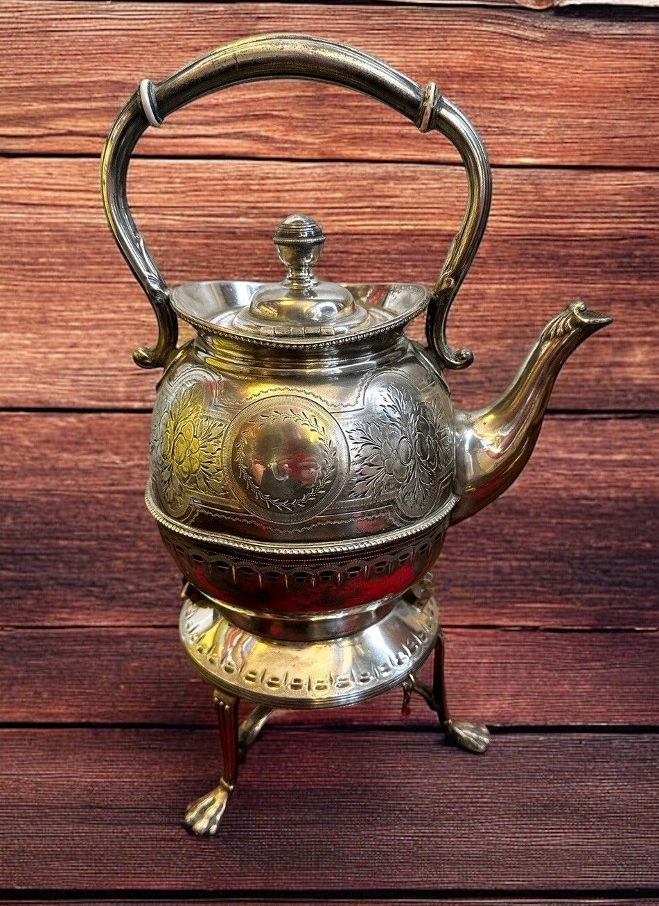Victorian Spirit Tea Kettle On Stand, Circa 1880 Lion Feet  Highly Decorative photo Home Decor