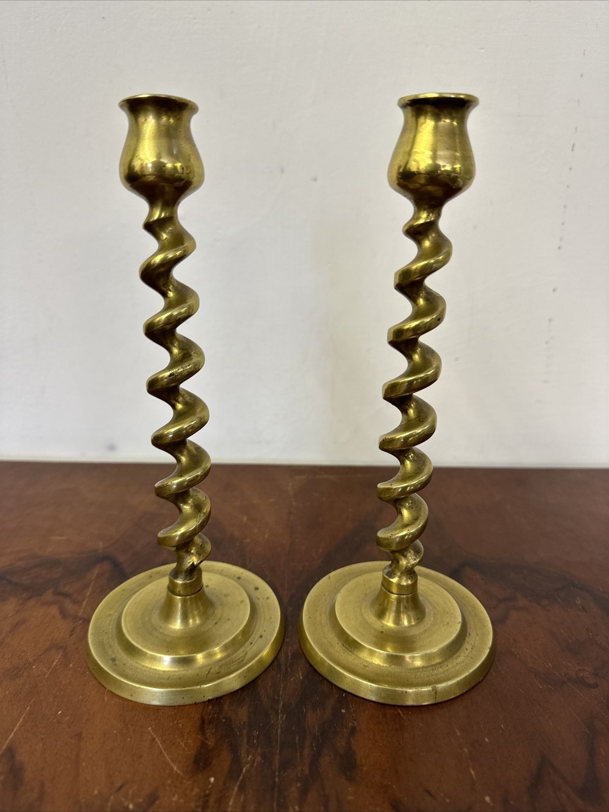 Pair Of Antique 19c English Barley Twist Brass Candlesticks Gorgeous photo furniture