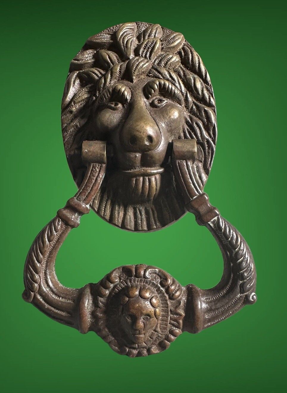 Antique Lion Head  Edwardian Solid Heavy Brass Door Knocker Period Property photo Home Fixtures
