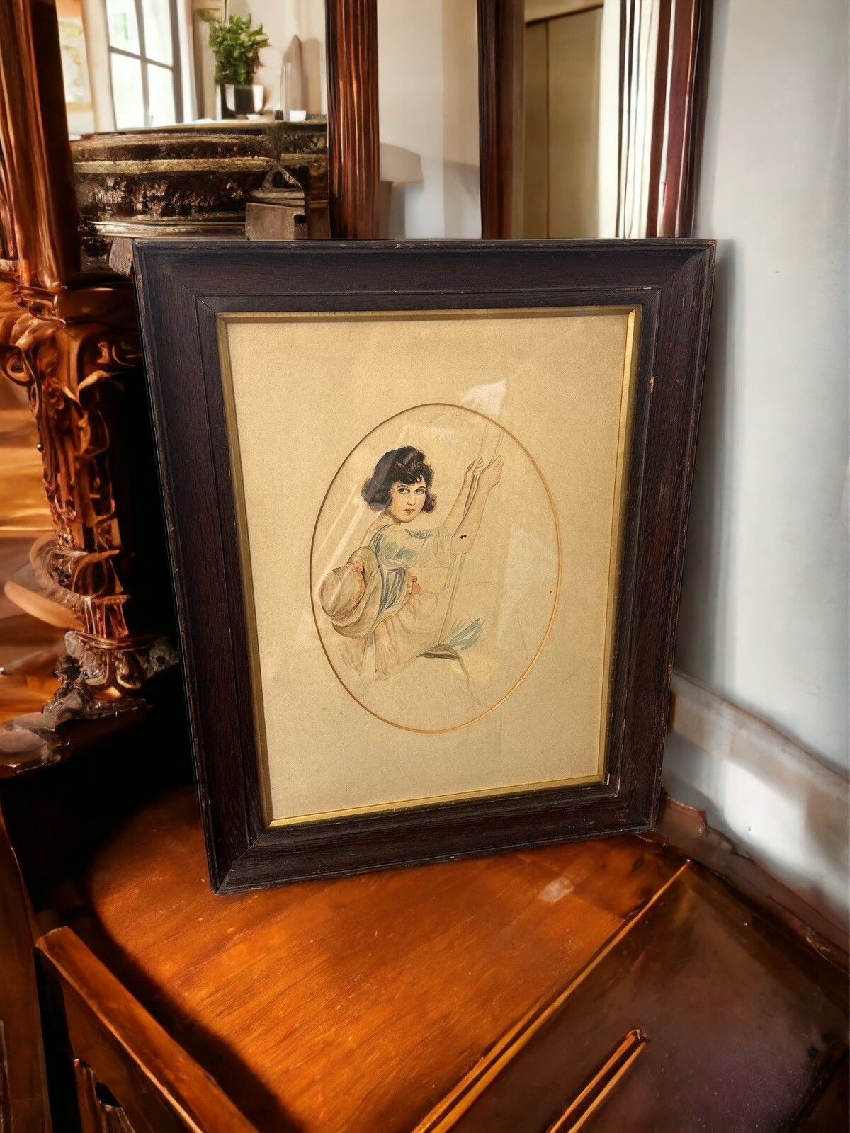 19th C Original Watercolour Of A Beautiful Lady Framed And Glazed
