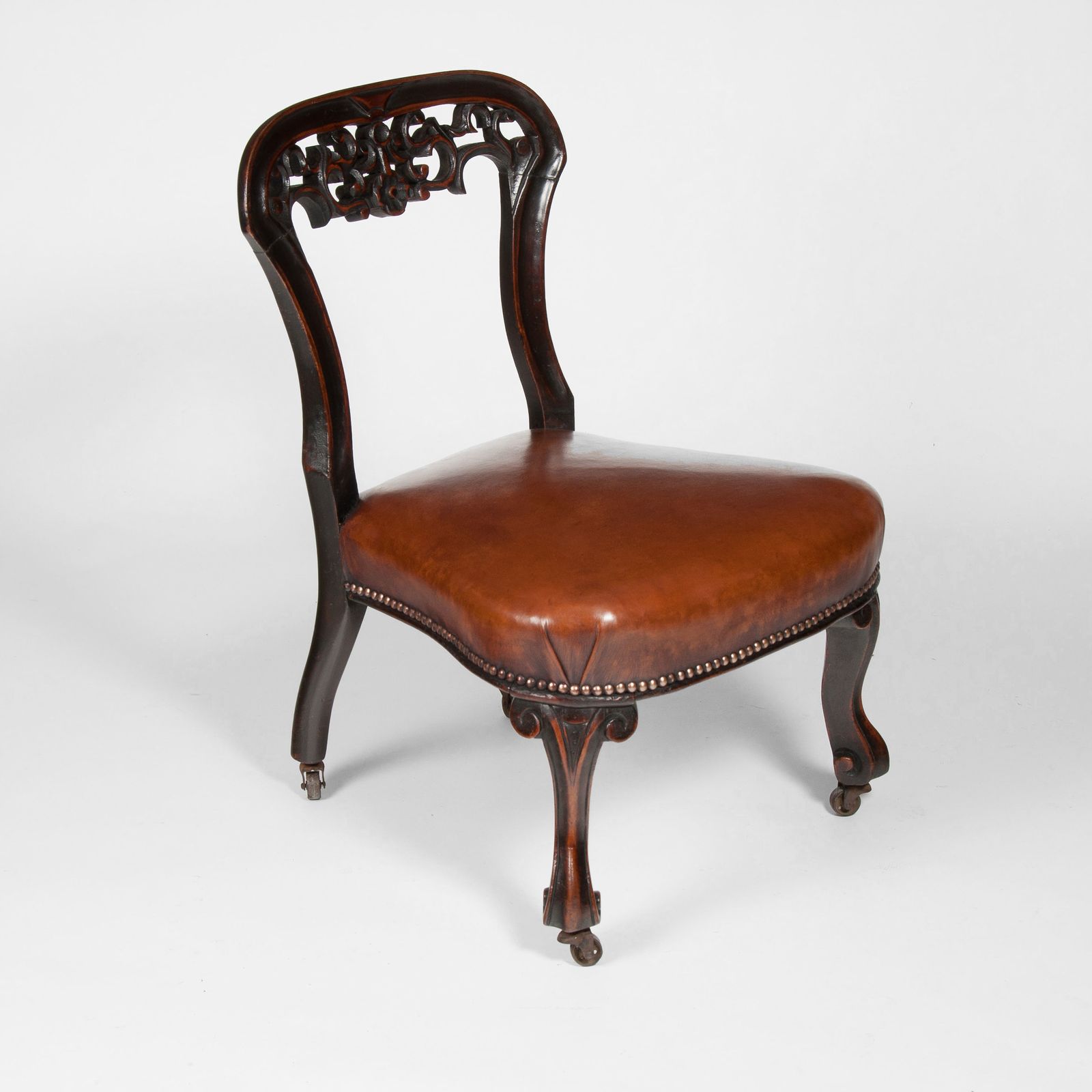 Rare Victorian Mahogany Leather Upholstered Childs Chair C. 1880 England